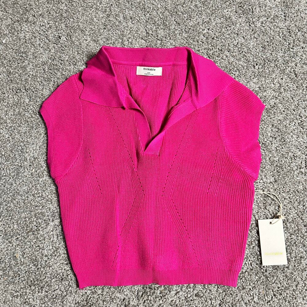 Thinkable Knit Polo Pink Sleeveless Size S/M New with Tags